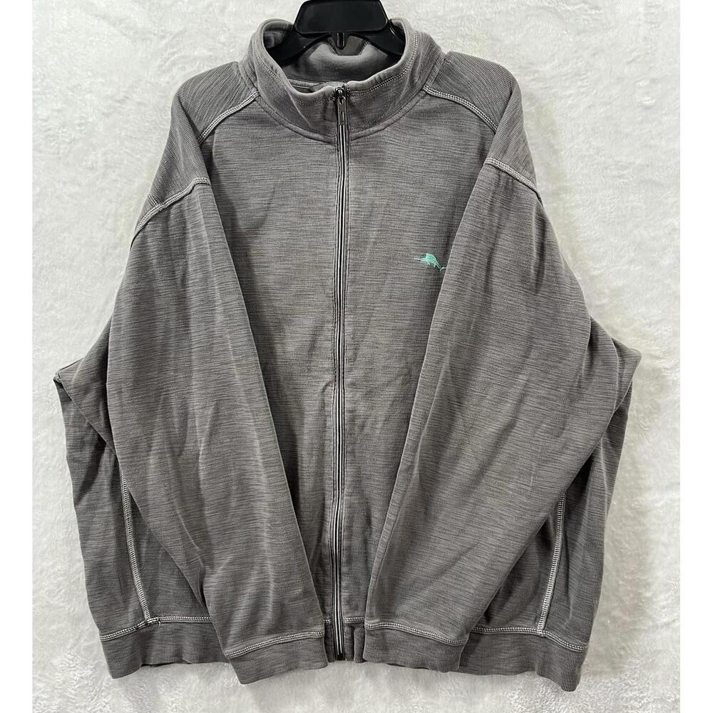 Tommy Bahama Full Zip Jacket Men's 2XLT Gray Pima Cotton Tencel Lightweight
